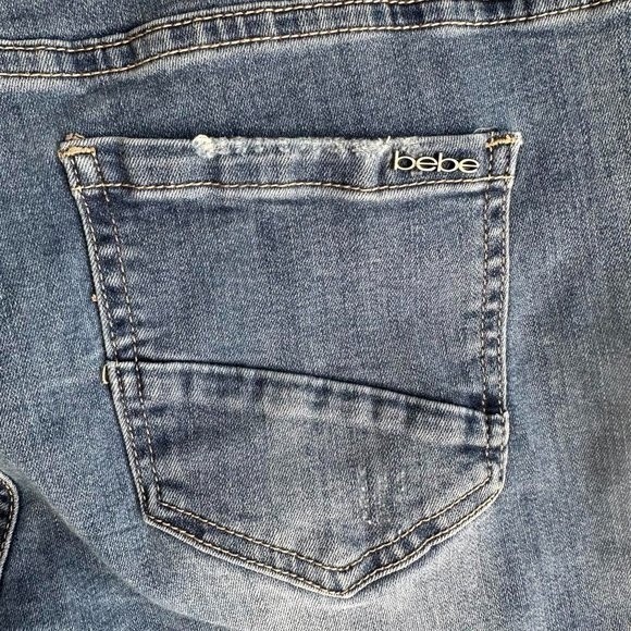 BEBE Supercharged Medium Wash Ladies Distressed Skinny Jeans Rhinestones, 30 - Picture 6 of 6